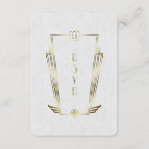 Royal Gold White Art Deco Monogram Wedding RSVP Karte