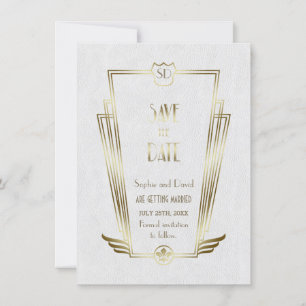 Royal Gold White Art Deco Monogramm Hochzeitseinla Save The Date