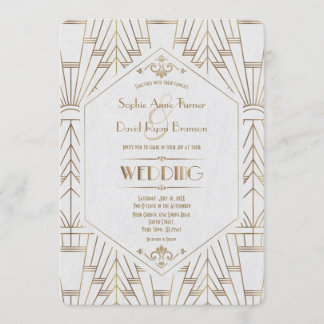 Royal Gold White Great Gatsby 1920er Hochzeit Einladung
