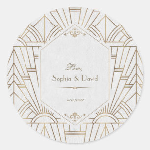 Royal Gold White Great Gatsby 1920er Hochzeit Runder Aufkleber