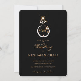 Royal Golden Diamond Ring Monogram Black Wedding Einladung