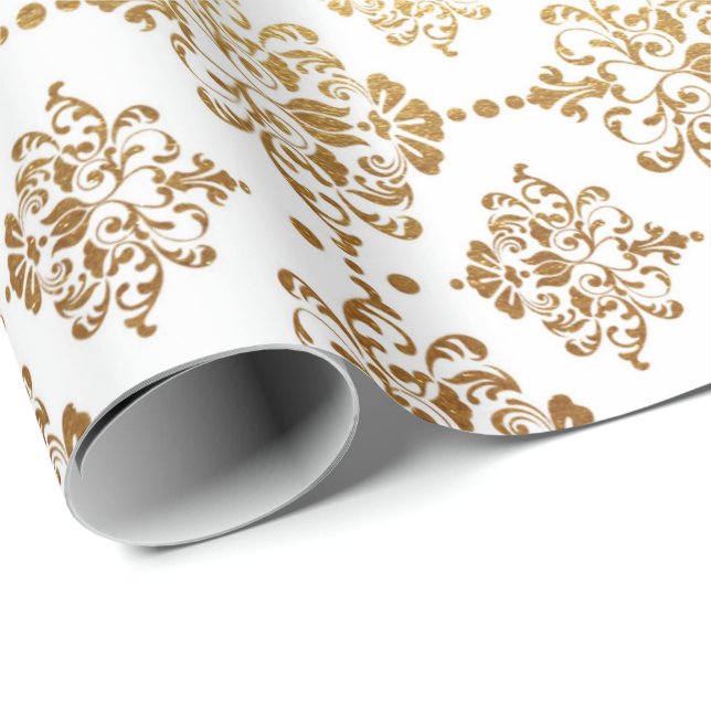 Royal Golden Ornament White Floral Princess Geschenkpapier (Rolleneckpunkt)