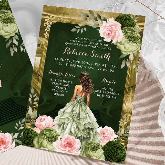 Royal Grand Palace Blush Pink Sage Green 15 Años Einladung (Von Creator hochgeladen)