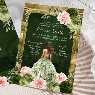 Royal Grand Palace Blush Pink Sage Green 15 Años Einladung