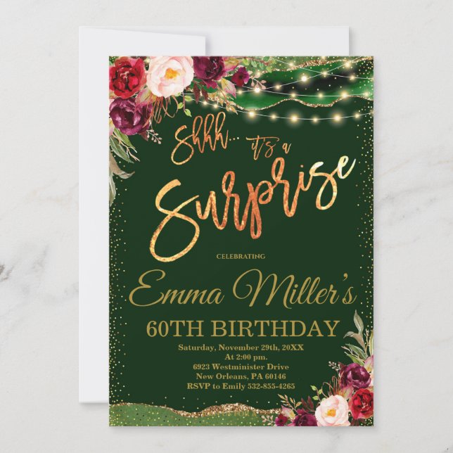 Royal Green Birthday Dinner Party Einladung (Vorderseite)