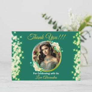 Royal Green Foto Boho Quinceañera Spanish Gefallen Dankeskarte