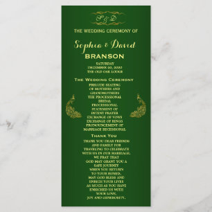 Royal Green Gold Peacock Programme de mariage pers