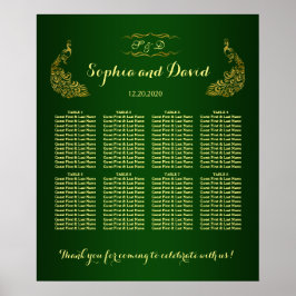 Royal Green Gold Peacock Wedding Chart Poster