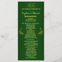 Royal Green Gold Peacock Wedding Program Custom