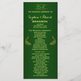 Royal Green Gold Peacock Wedding Program Custom Programm