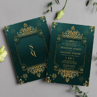 Royal Green I Gold Floral Elegante muslimische Hoc Einladung