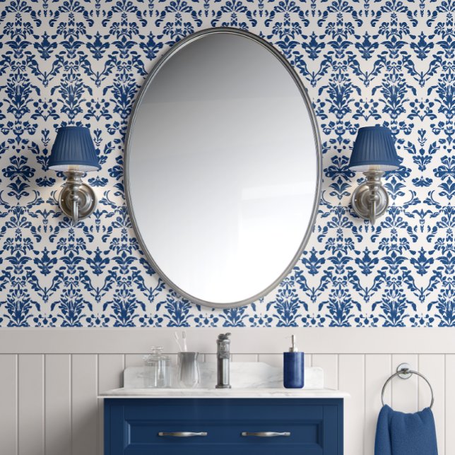 Royal Heirloom - Blau, Weiß - Traditioneller Stil Tapete (Royal Heritage Floral Peel and Stick Wallpaper )