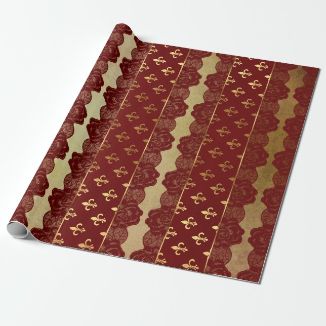 Royal Heraldic Golden Red Burgundy Lace Vip Geschenkpapier (Ungerollt)