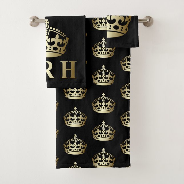 Royal Highness Crown aus Gold und Black HRH Badhandtuch Set (Insitu)