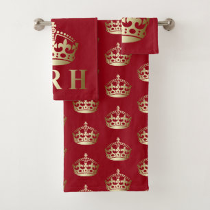 Royal Highness Crown Gold und Red HRH Badhandtuch Set