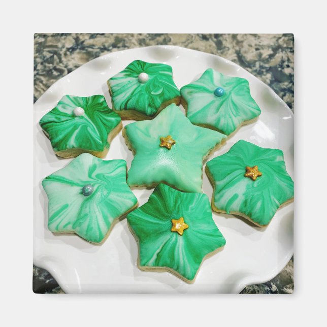 Royal Iced Green Christmas Stars Magnet (Vorne)