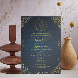 Royal Indian Hindu Wedding Ganesha Logo Golden Einladung