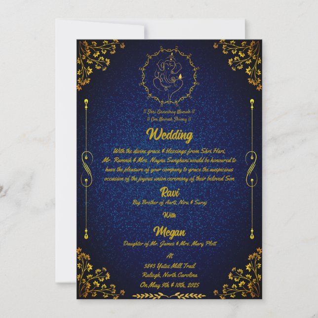 Royal Indian Hindu Wedding Ganesha Logo Golden Inv Einladung (Vorderseite)