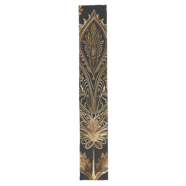 Royal Indian Luxury Black & Gold Großer Tischläufer (Vorderseite)