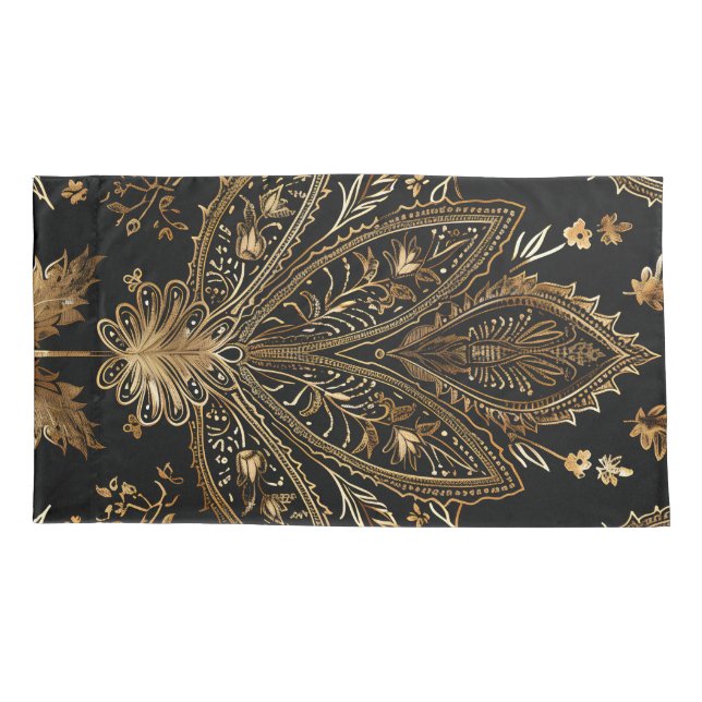 Royal Indian Luxury Black & Gold Kissenbezug (Rückseite)