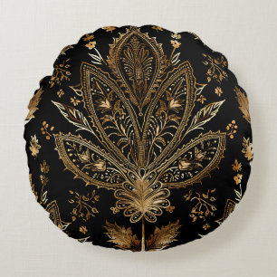 Royal Indian Luxury Black & Gold Rundes Kissen