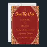 Royal Indian Marriage Announcement Save The Date<br><div class="desc">Announce your big day in royal style with this Indian Traditional Red & Gold Save the Date Template. Designed with a rich red background symbolizing love and prosperity, and accented with elegant gold mandala and floral motifs, this card perfectly captures the beauty of an Indian wedding celebration. ✨ Perfect for:...</div>