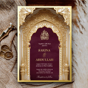 Royal Islamic Arch Plum Lila muslimische Hochzeit  Folieneinladung