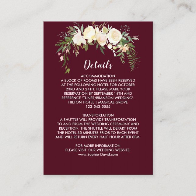 Royal Ivory Floral Wappen Burgundy Insert Card (Vorderseite)
