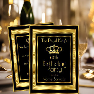 Royal King Mans Birthday Party Black Gold Crown Einladung