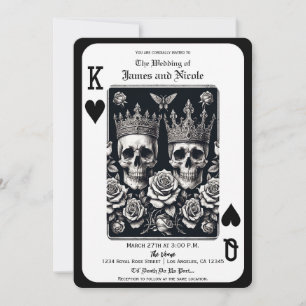 Royal King & Queen of Hearts Totenköpfe und Rosen Einladung
