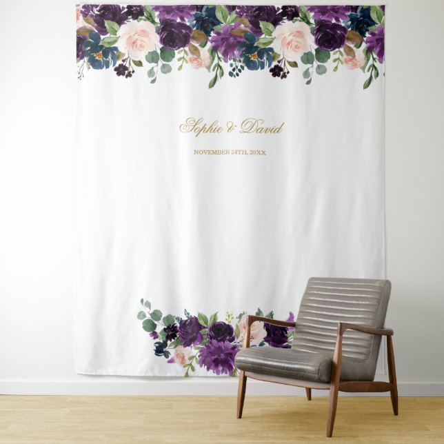 Royal Lavender Pink Blue Floral Foto Booth Wandteppich (Beispiel)