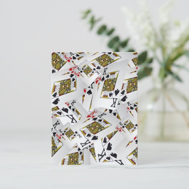 "Royal Layer: A Stack of Kings Poker Cards" Postkarte (Stehend Vorderseite)