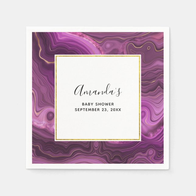 Royal Lila and Gold Agate Abstrakt Baby Dusche Serviette (Vorderseite)
