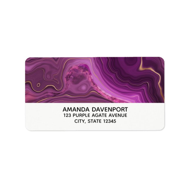 Royal Lila and Gold Agate Abstrakt Label Adressaufkleber (Vorne)