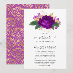 Royal Lila and Gold Floral Virtual Wedding Einladung