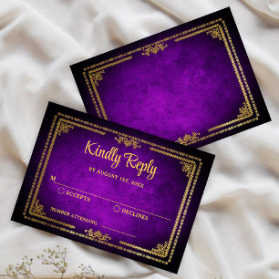Royal Lila and Gold Frame Deko Wedding RSVP Karte