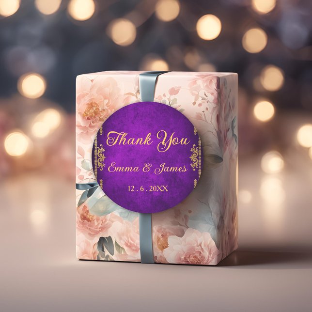 Royal Lila and Gold Vielen Dank Gastgeschenk Hochz Runder Aufkleber (Von Creator hochgeladen)