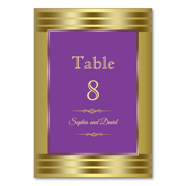 Royal Lila and Gold Wedding Tischnummer (Vorderseite)