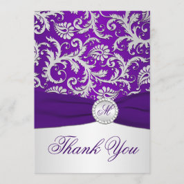 Royal Lila and Silver Damask Danke, Card Dankeskarte