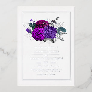 Royal Lila and Silver Floral Wedding Folieneinladung