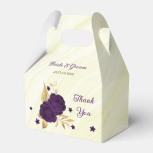 Royal-lila Blumen goldfarbene Blätter Marmor Geschenkschachtel