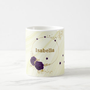Royal-lila Blumen goldfarbene Blätter Marmor Kaffeetasse