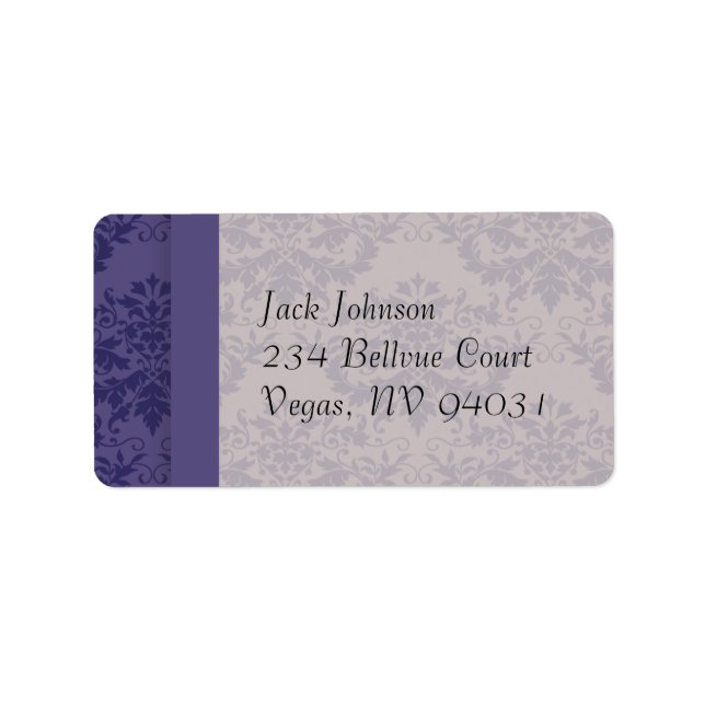 Royal Lila Damask Wedding Adressaufkleber (Vorne)