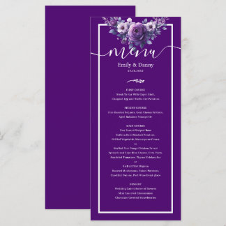 Royal Lila Elegante Violet Botanisches Hochzeitmen Menükarte