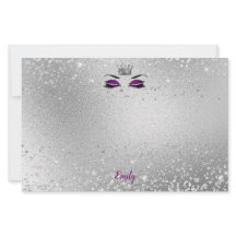 Royal Lila Glitzer Eyes Matching Stationery