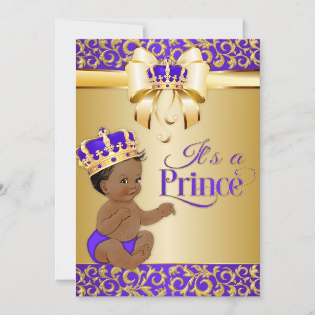 Royal Lila & Gold African American Prince Crown Einladung (Vorderseite)