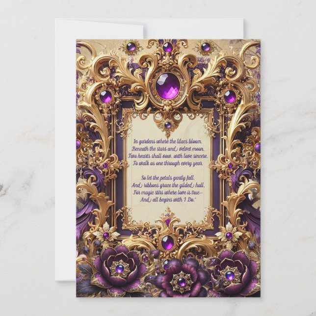 Royal Lila & Gold Baroque Wedding Card Einladung (Vorderseite)