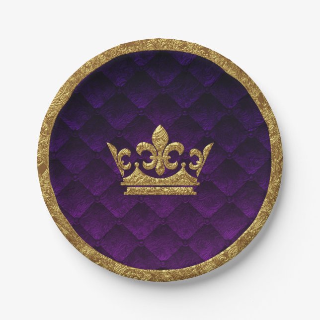 Royal Lila & Gold Crown Elegantes Royal Storybook Pappteller (Vorderseite)