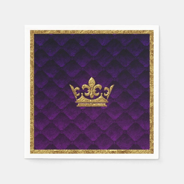 Royal Lila & Gold Crown Elegantes Royal Storybook Serviette (Vorderseite)