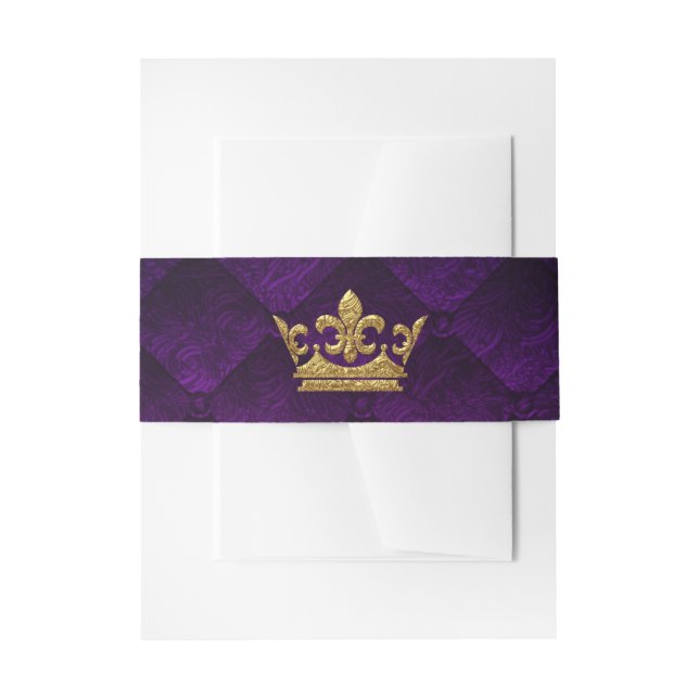 Royal Lila & Gold Crown Storybook Wedding Einladungsbanderole (Vorderseite Beispiel)